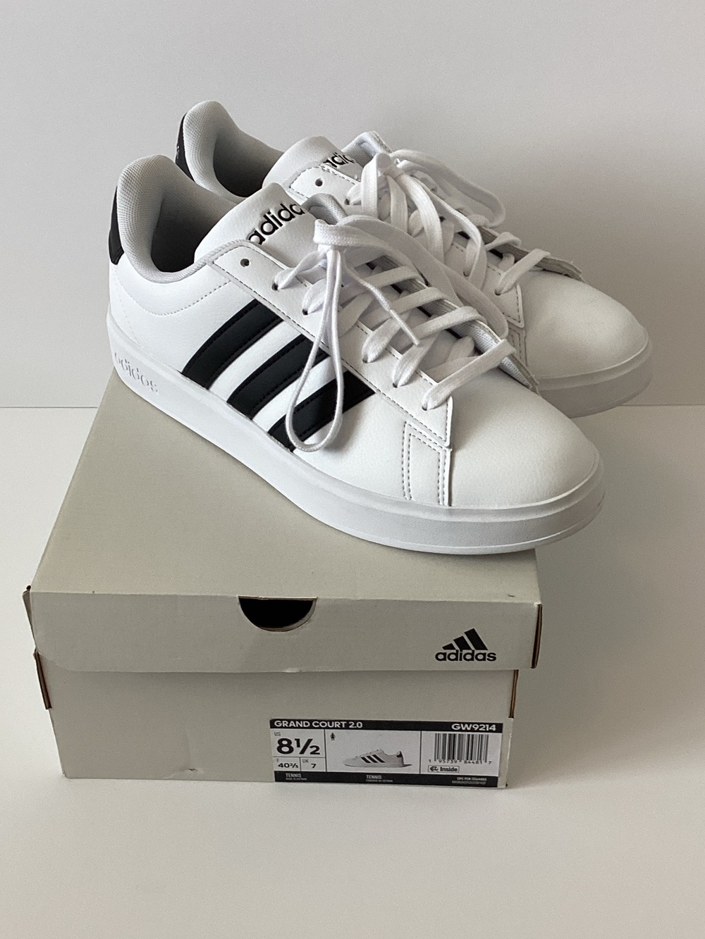 adidas Grand Court 2.0. White and Black Low-Top Sneakers